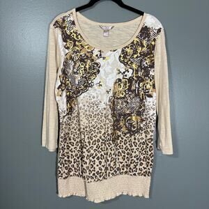White Stag Leopard & Lace Print Maximalist Top - Size XL (16-18) - Women's Plus